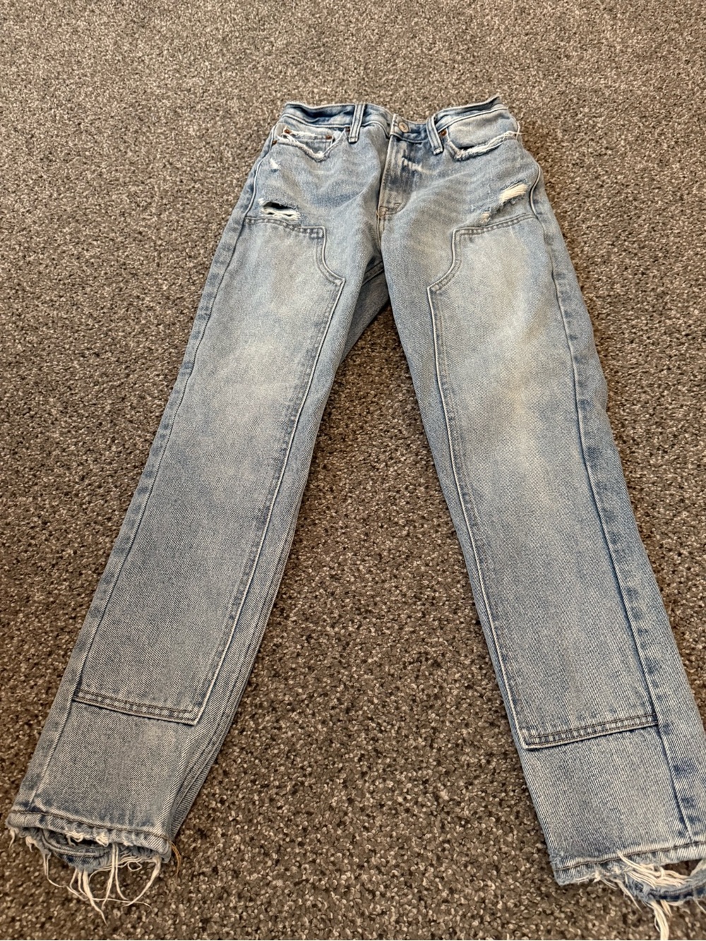 Abercrombie & Fitch Light Blue Straight Jeans with Frayed Hem